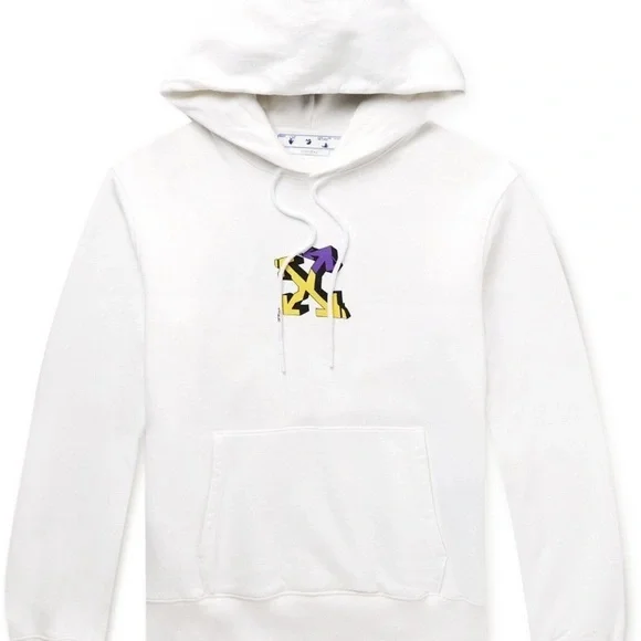 Off-White Printed Cotton-Jersey Hoodie in White sz M - Picture 2 of 11